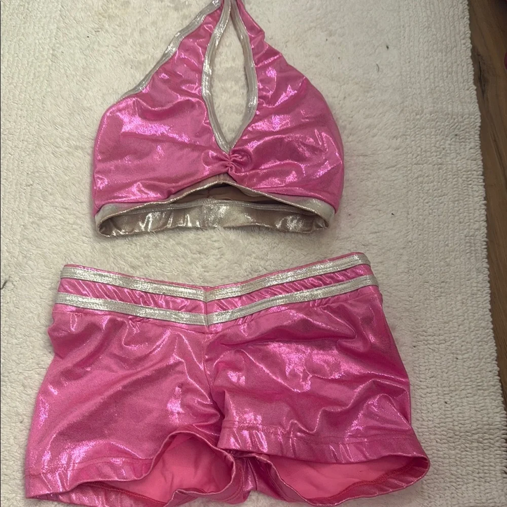 Pink and Silver Halter Top and Shorts Set - Picture 1 of 1